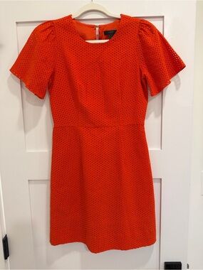 J. Crew Orange/Red 100% Cotton Eyelet Short Sleeve Mini Dress